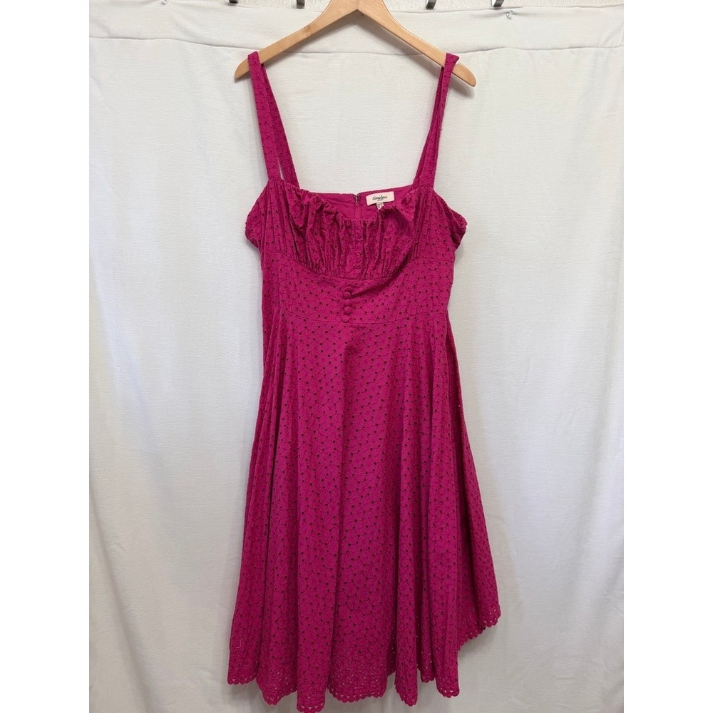 Timeless London Magenta Broderie Anglaise Eyelet Dress Womens 16 Retro Pink Midi